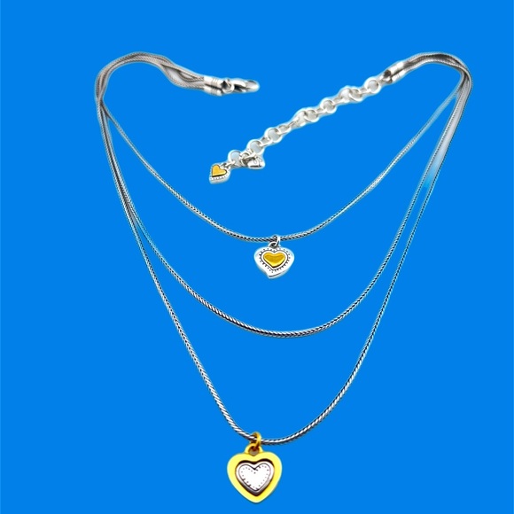 BRIGHTON RENDEZVOUS HEART Silver Gold 2 Tones TRIPLE Chains  NECKLACE - Picture 2 of 7